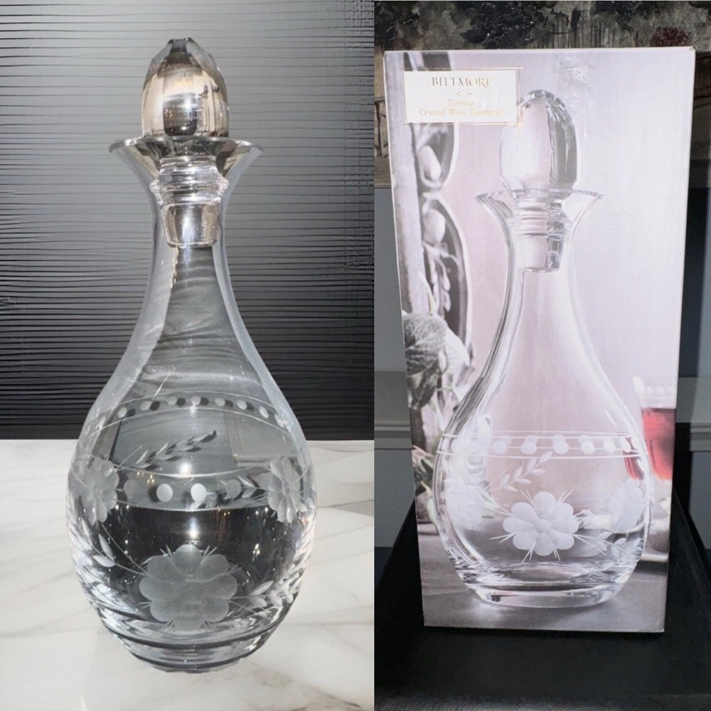 NIB Biltmore Terrance 11.5” Crystal Wine Decanter-Floral Design